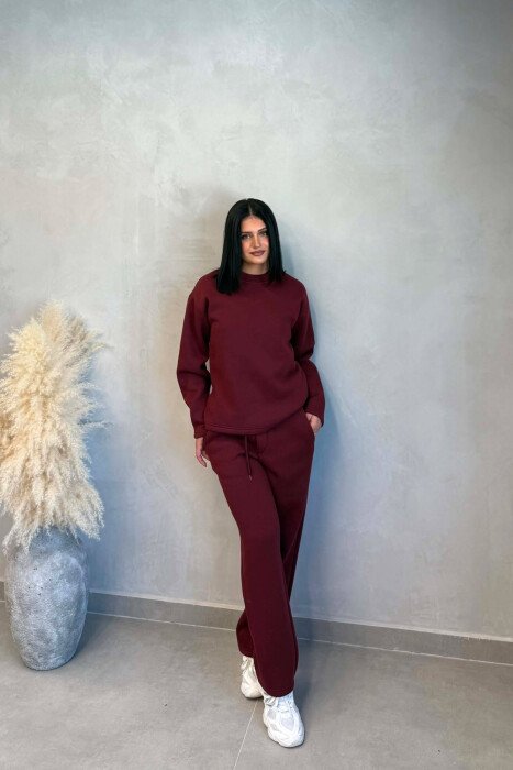 ONE COLOR SWEATSHIRT + SWEATPANTS WOMAN SET BURGUNDY/VISHNJE - KLAUDIO FASHION