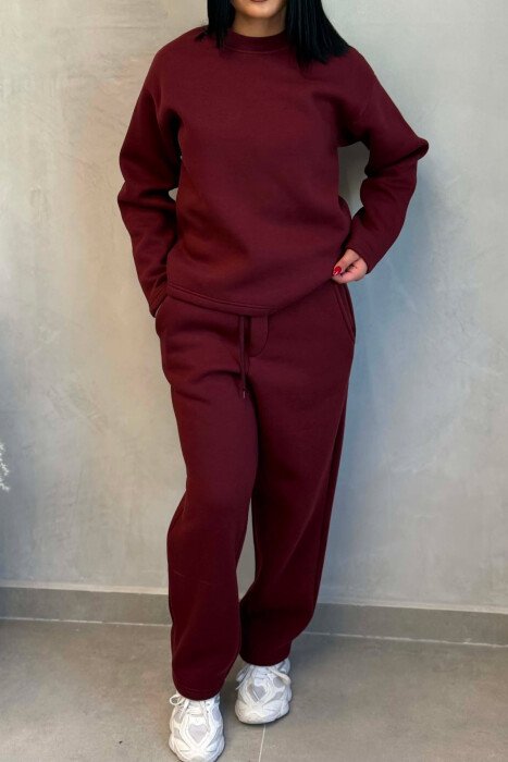 ONE COLOR SWEATSHIRT + SWEATPANTS WOMAN SET BURGUNDY/VISHNJE - 2
