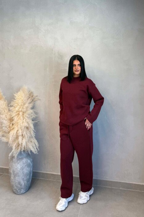ONE COLOR SWEATSHIRT + SWEATPANTS WOMAN SET BURGUNDY/VISHNJE - 6