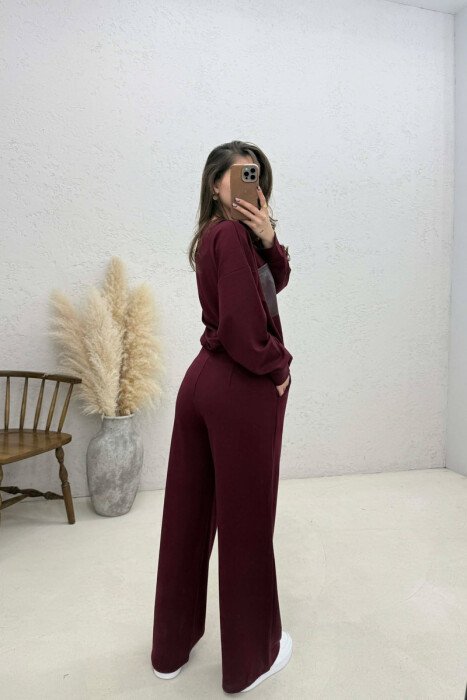 ONE COLOR SWEATSHIRT + SWEATPANTS WOMAN SET BURGUNDY/VISHNJE - 3