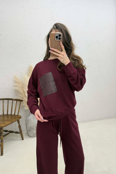 ONE COLOR SWEATSHIRT + SWEATPANTS WOMAN SET BURGUNDY/VISHNJE - 4
