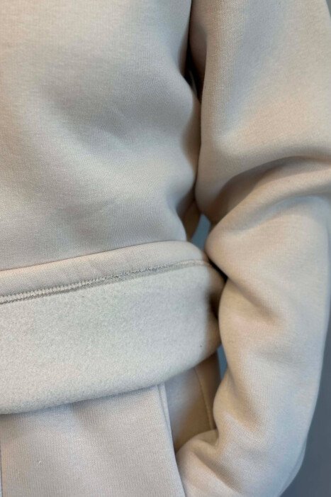 ONE COLOR SWEATSHIRT + SWEATPANTS WOMAN SET CREAM/KREM - 4