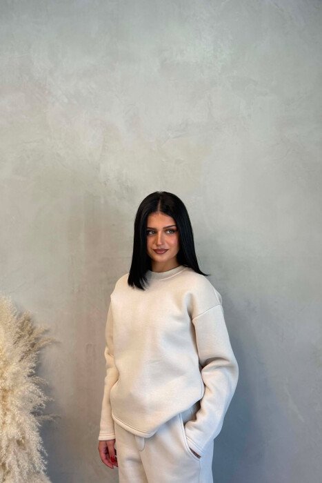 ONE COLOR SWEATSHIRT + SWEATPANTS WOMAN SET CREAM/KREM - 6