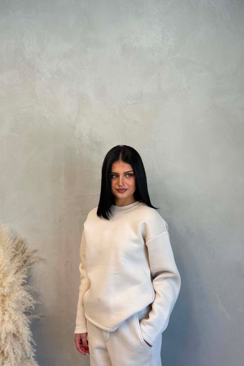 ONE COLOR SWEATSHIRT + SWEATPANTS WOMAN SET CREAM/KREM - 6