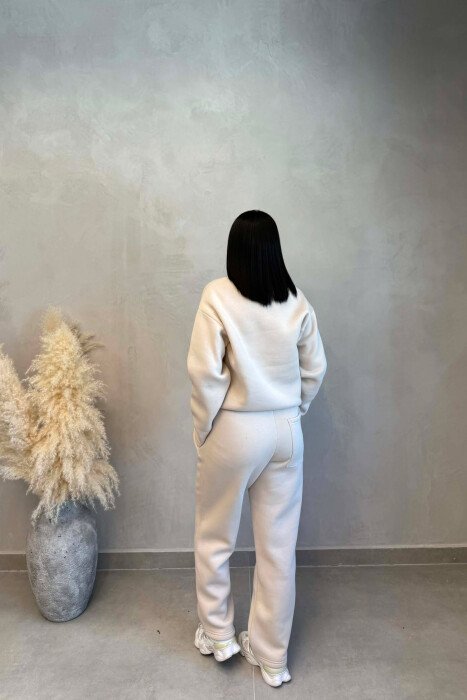 ONE COLOR SWEATSHIRT + SWEATPANTS WOMAN SET CREAM/KREM - 7
