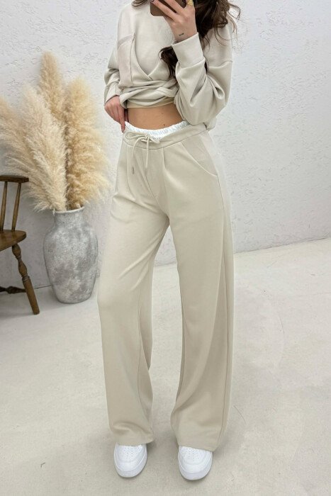 ONE COLOR SWEATSHIRT + SWEATPANTS WOMAN SET CREAM/KREM - 2