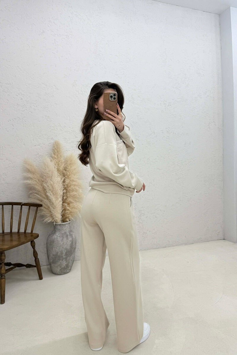 ONE COLOR SWEATSHIRT + SWEATPANTS WOMAN SET CREAM/KREM - 4