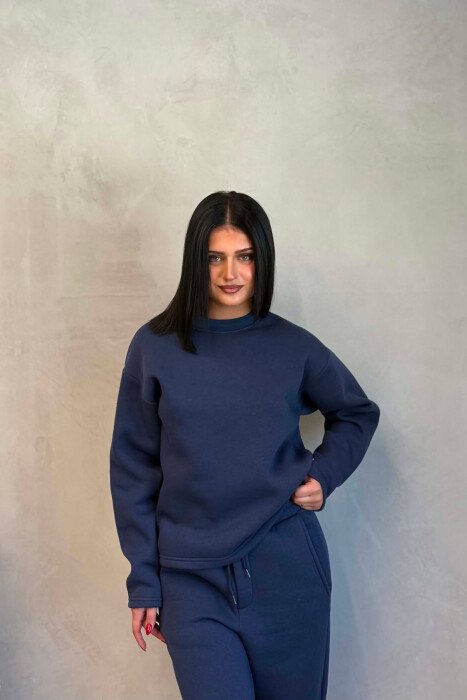 ONE COLOR SWEATSHIRT + SWEATPANTS WOMAN SET DARK BLUE/BEE - 3