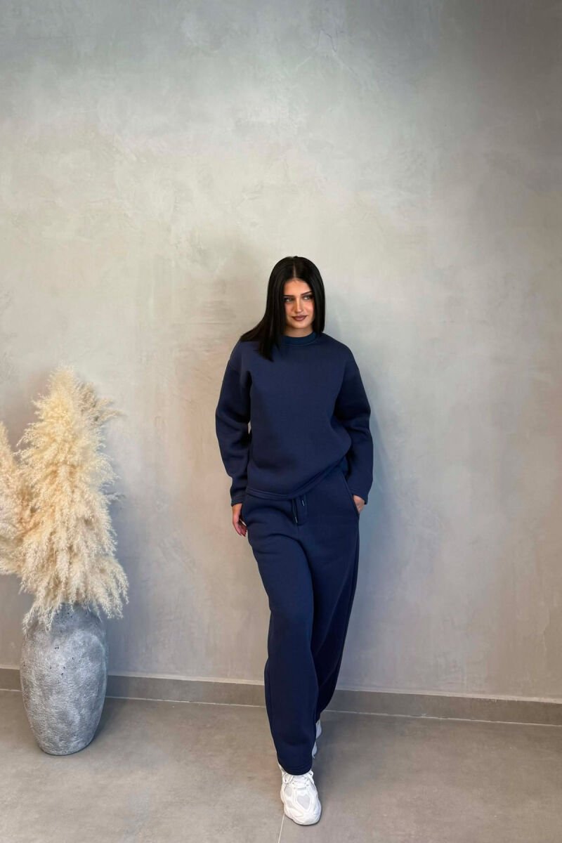 ONE COLOR SWEATSHIRT + SWEATPANTS WOMAN SET DARK BLUE/BEE - 5