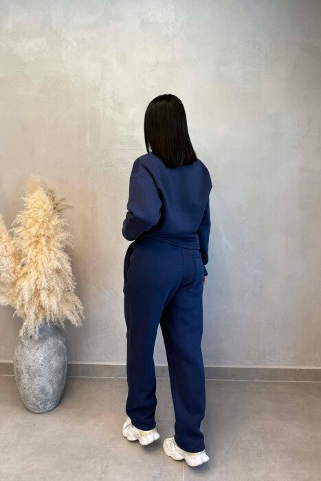 ONE COLOR SWEATSHIRT + SWEATPANTS WOMAN SET DARK BLUE/BEE - 6