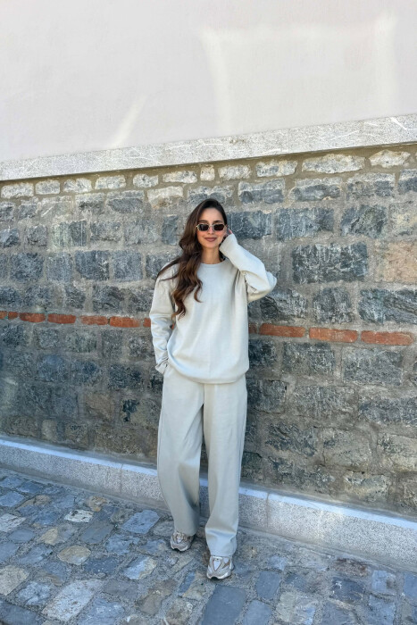 ONE COLOR SWEATSHIRT + SWEATPANTS WOMAN SET LIGHT GREY/GZ - KLAUDIO FASHION