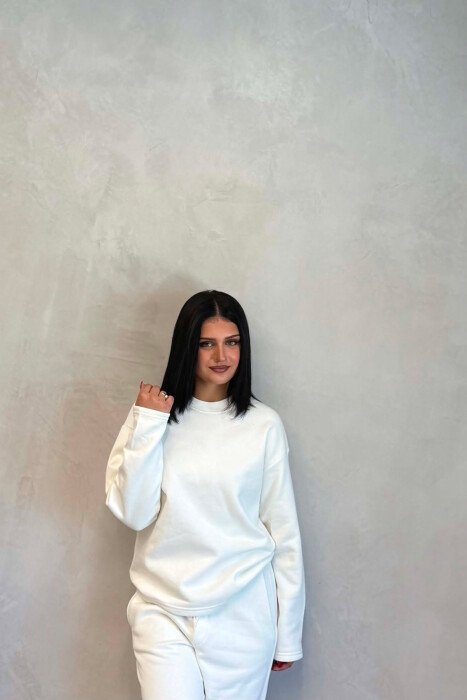 ONE COLOR SWEATSHIRT + SWEATPANTS WOMAN SET WHITE-E BARDHE - 4
