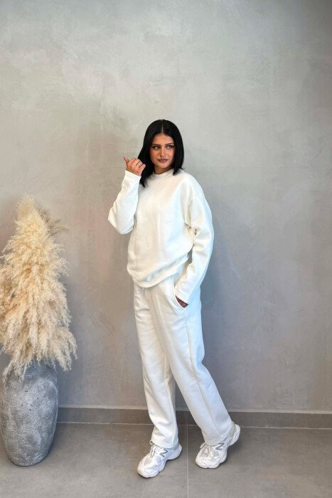 ONE COLOR SWEATSHIRT + SWEATPANTS WOMAN SET WHITE-E BARDHE - 5