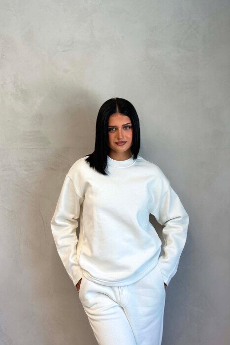 ONE COLOR SWEATSHIRT + SWEATPANTS WOMAN SET WHITE-E BARDHE - 7