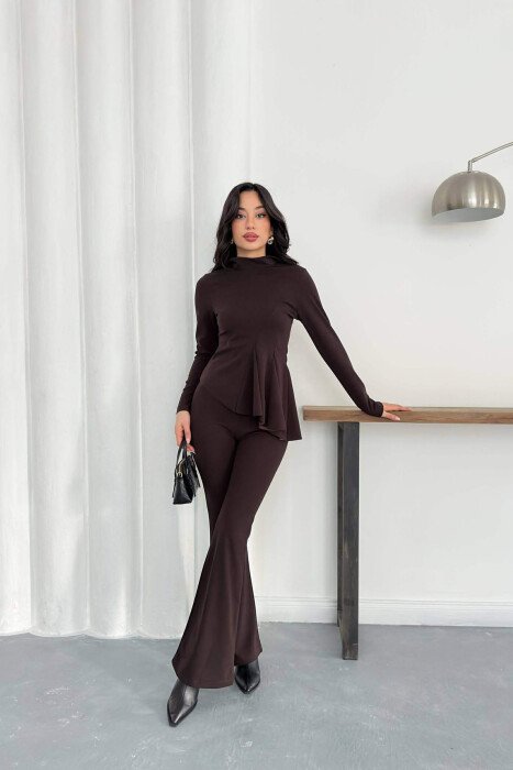 ONE COLOR SWEATSHIRT + TROUSERS WOMAN SET BROWN/KAFE - 1