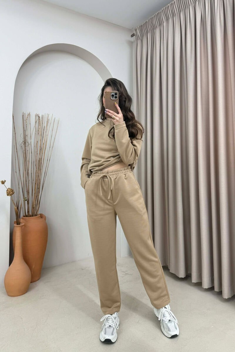 ONE COLOR SWEATSHIRT+ TROUSERS WOMEN SET BEIGE/BEZHE - 1