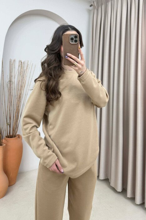 ONE COLOR SWEATSHIRT+ TROUSERS WOMEN SET BEIGE/BEZHE - 2