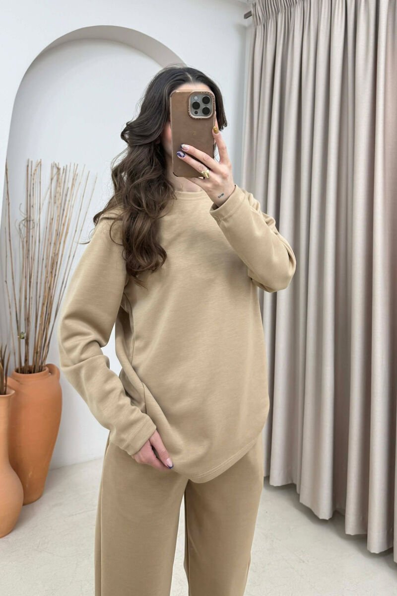 ONE COLOR SWEATSHIRT+ TROUSERS WOMEN SET BEIGE/BEZHE - 2