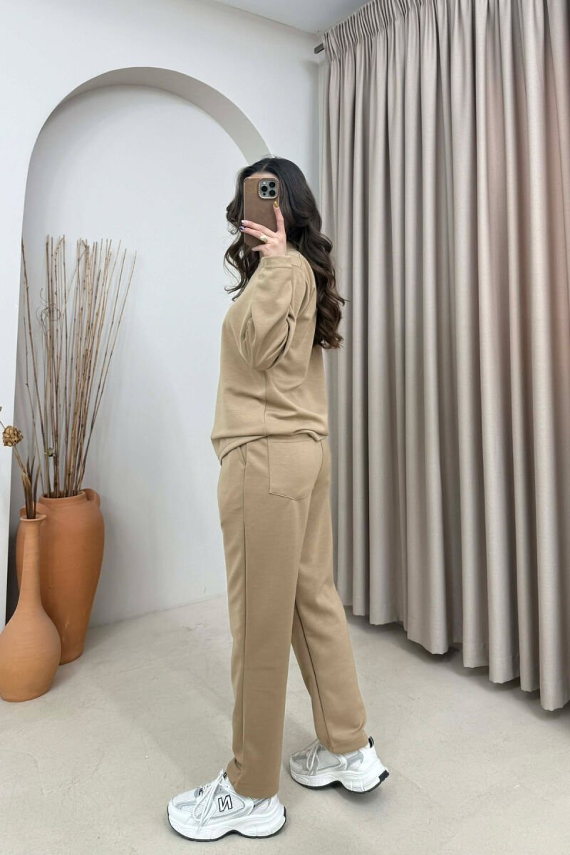 ONE COLOR SWEATSHIRT+ TROUSERS WOMEN SET BEIGE/BEZHE - 4