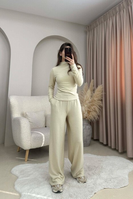 ONE COLOR SWEATSHIRT+ TROUSERS WOMEN SET BEIGE/BEZHE - 1