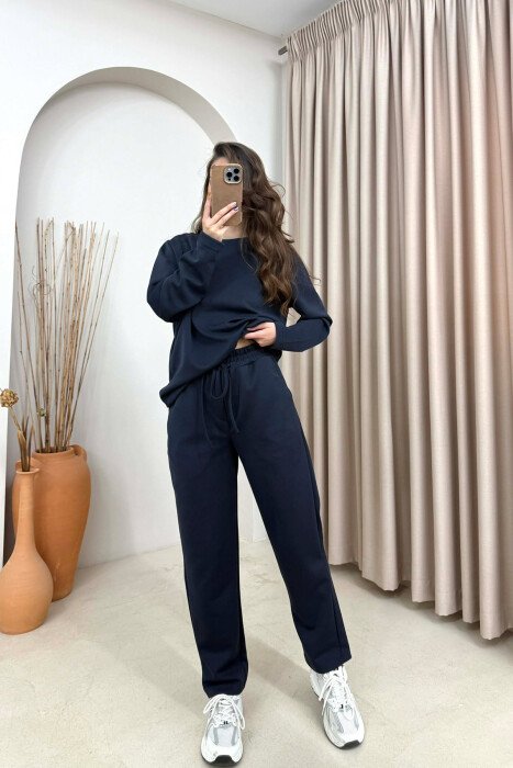 ONE COLOR SWEATSHIRT+ TROUSERS WOMEN SET BLUE/BLU - KLAUDIO FASHION