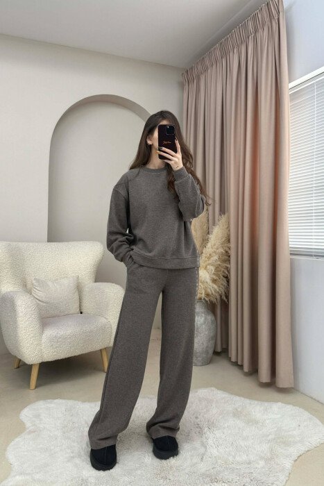ONE COLOR SWEATSHIRT+ TROUSERS WOMEN SET BROWN/KAFE - 1