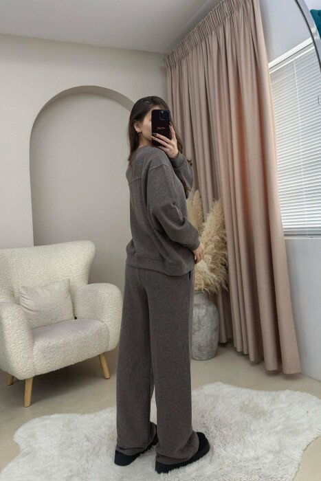 ONE COLOR SWEATSHIRT+ TROUSERS WOMEN SET BROWN/KAFE - 3