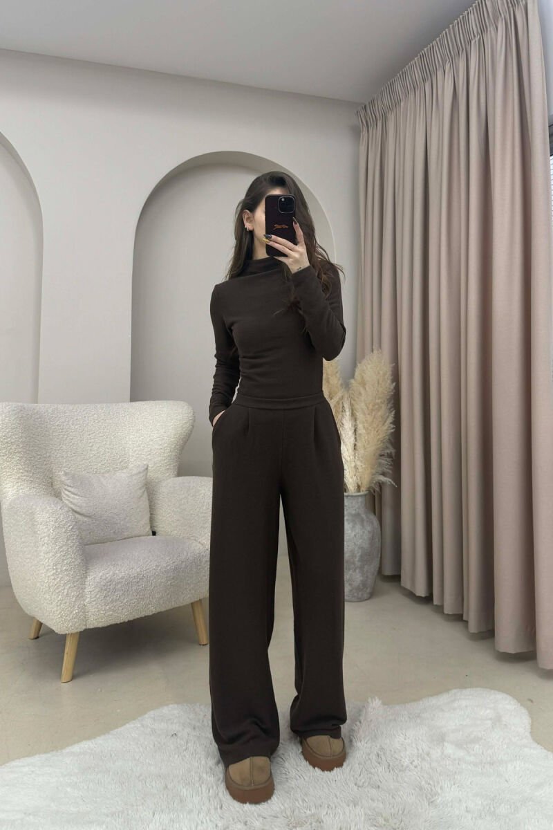 ONE COLOR SWEATSHIRT+ TROUSERS WOMEN SET BROWN/KAFE - 1