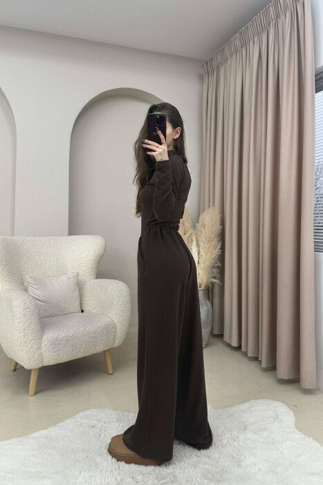 ONE COLOR SWEATSHIRT+ TROUSERS WOMEN SET BROWN/KAFE - 2