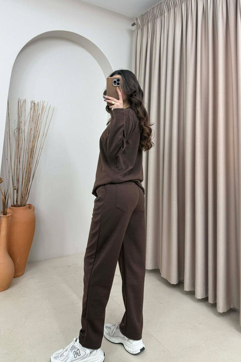 ONE COLOR SWEATSHIRT+ TROUSERS WOMEN SET DARK BROWN/KAE - 3