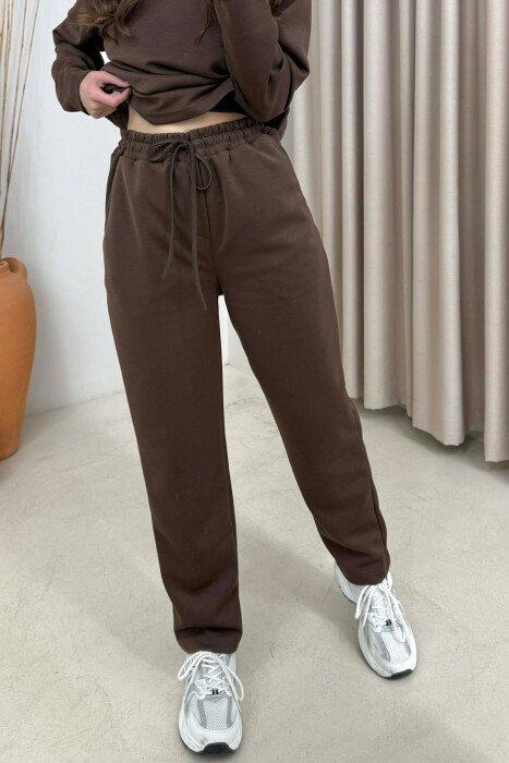 ONE COLOR SWEATSHIRT+ TROUSERS WOMEN SET DARK BROWN/KAE - 4