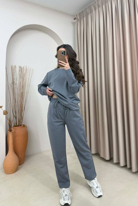 ONE COLOR SWEATSHIRT+ TROUSERS WOMEN SET GREY/GRI - 1