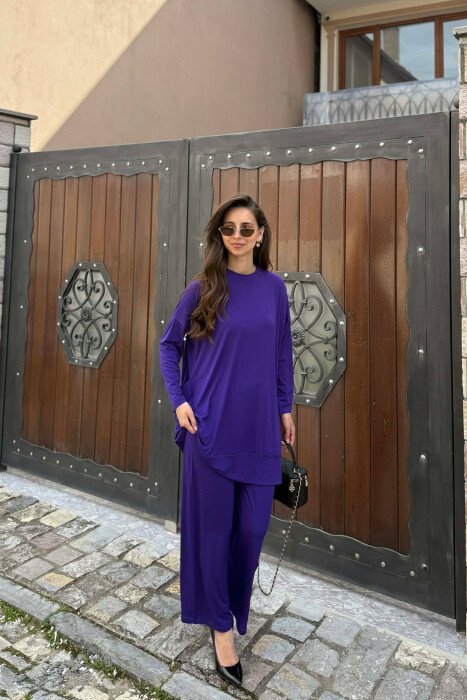 ONE COLOR SWEATSHIRT + TROUSERS WOOMAN SET PURPLE/LEJLA - 1