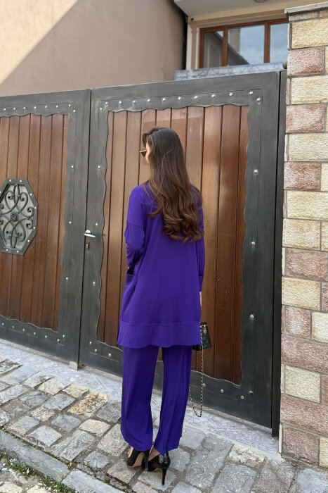ONE COLOR SWEATSHIRT + TROUSERS WOOMAN SET PURPLE/LEJLA - 3