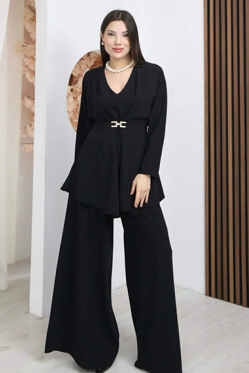 ONE COLOR SHIRT + WIDE LEG TROUSERS WOMAN SET BLACK/ E ZEZE - 1