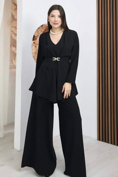 ONE COLOR SHIRT + WIDE LEG TROUSERS WOMAN SET BLACK/ E ZEZE 