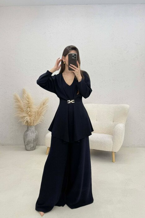 ONE COLOR SHIRT + WIDE LEG TROUSERS WOMAN SET BLUE/BLU - 1