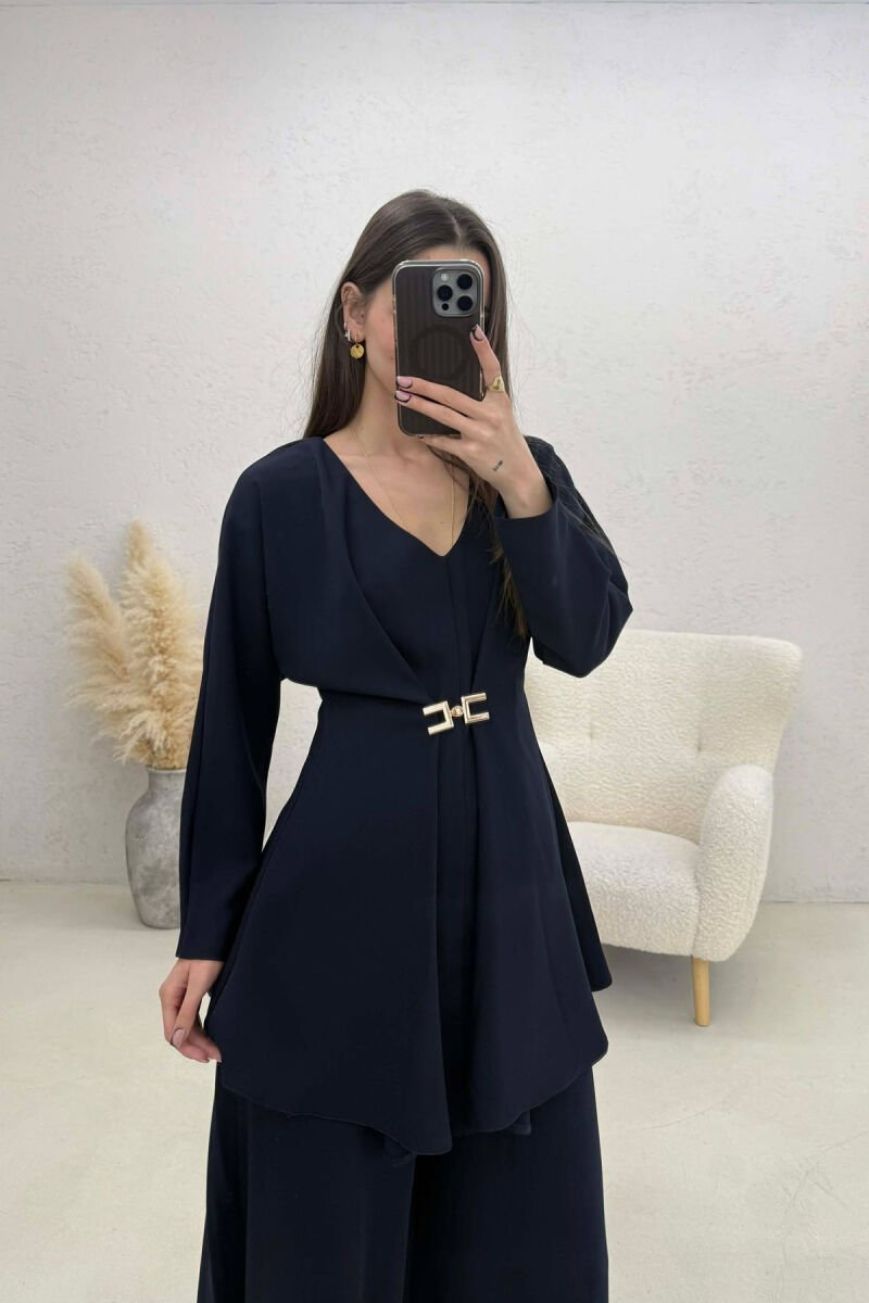 ONE COLOR SHIRT + WIDE LEG TROUSERS WOMAN SET BLUE/BLU - 2