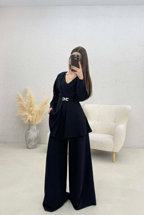 ONE COLOR SHIRT + WIDE LEG TROUSERS WOMAN SET BLUE/BLU - 3