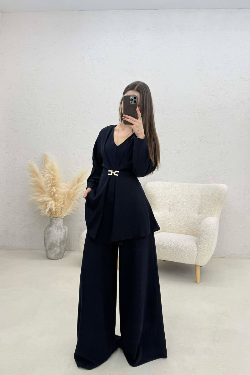 ONE COLOR SHIRT + WIDE LEG TROUSERS WOMAN SET BLUE/BLU - 3