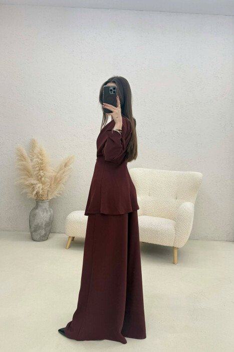ONE COLOR SHIRT + WIDE LEG TROUSERS WOMAN SET BURGUNDY/VISHNJE - 2