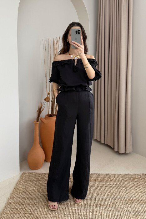 ONE COLOR SWEATSHIRT+TROUSERS WOMEN SET BLACK/ E ZEZE - 2