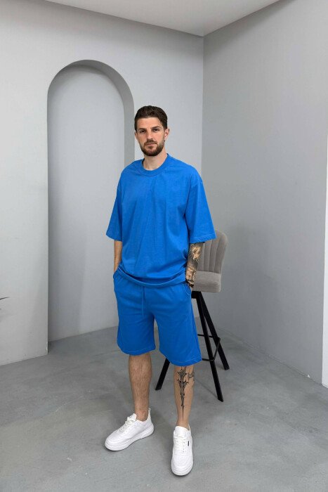ONE COLOR T-SHIRT + SHORTS MEN SET BLUE/BLU - 1