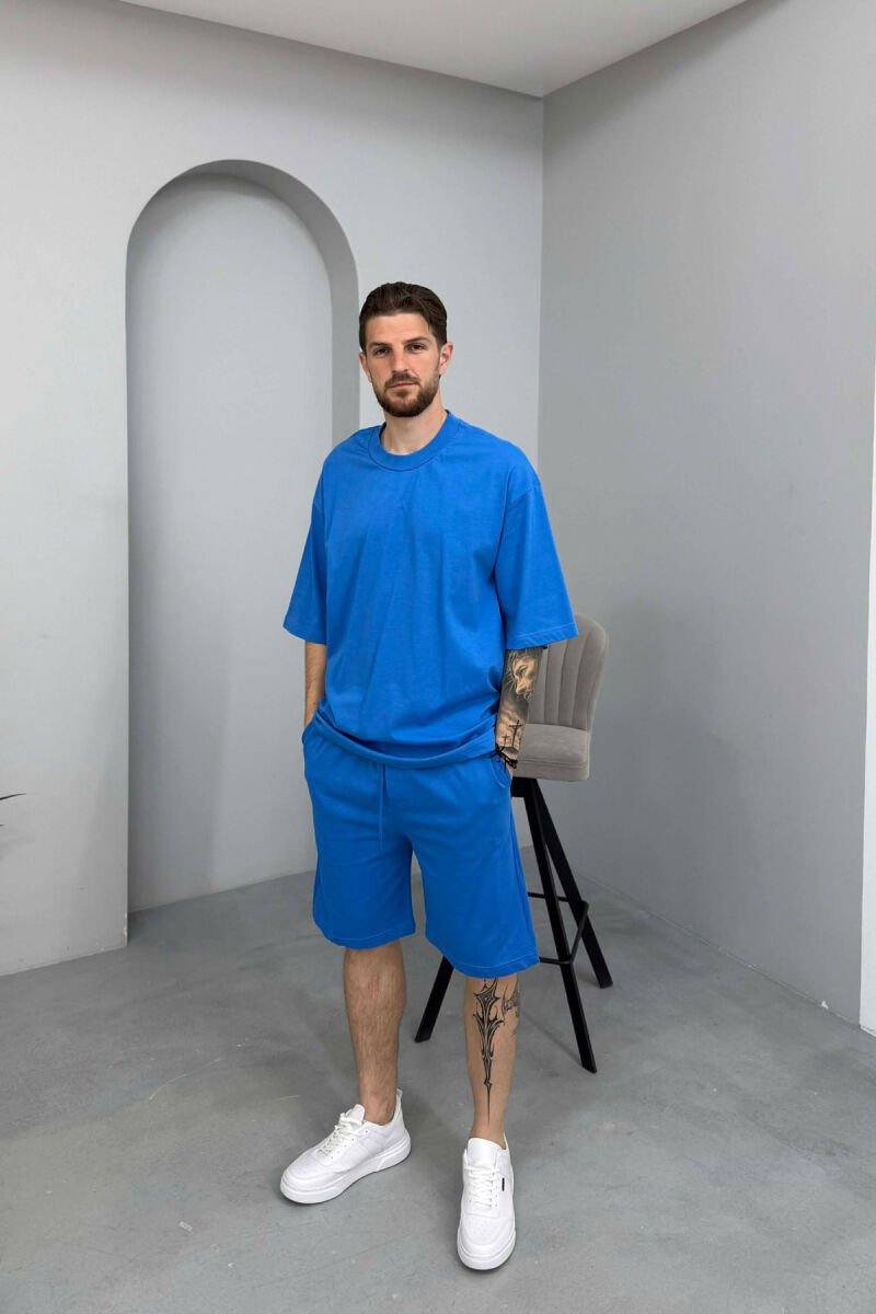 ONE COLOR T-SHIRT + SHORTS MEN SET BLUE/BLU - 1