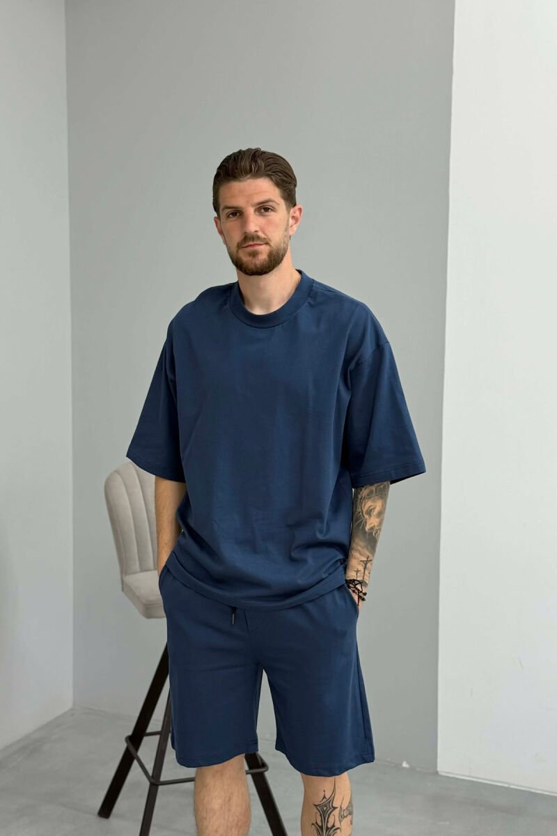 ONE COLOR T-SHIRT + SHORTS MEN SET DARK BLUE/BEE - 3