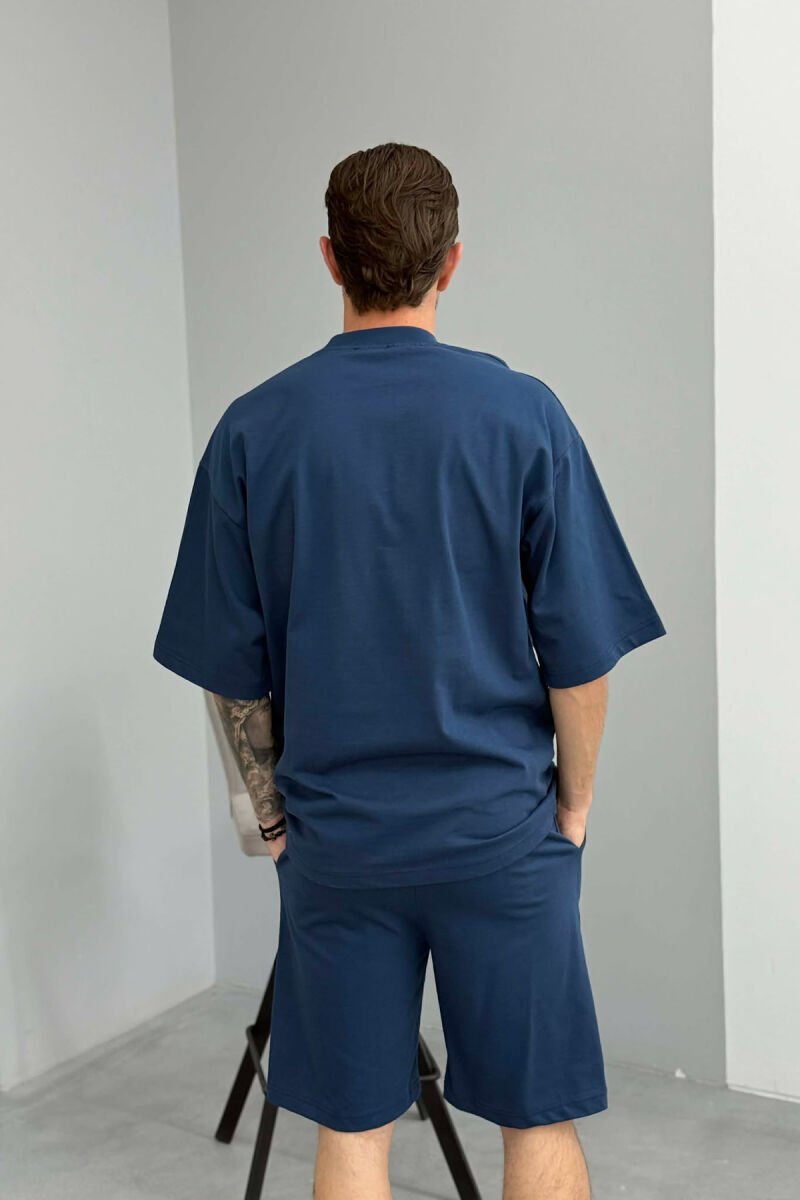 ONE COLOR T-SHIRT + SHORTS MEN SET DARK BLUE/BEE - 4