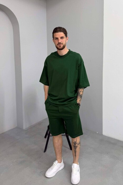 ONE COLOR T-SHIRT + SHORTS MEN SET DARK GREEN/JEE 