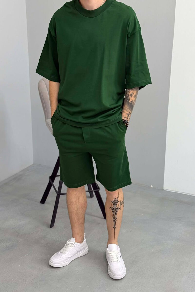 ONE COLOR T-SHIRT + SHORTS MEN SET DARK GREEN/JEE - 2
