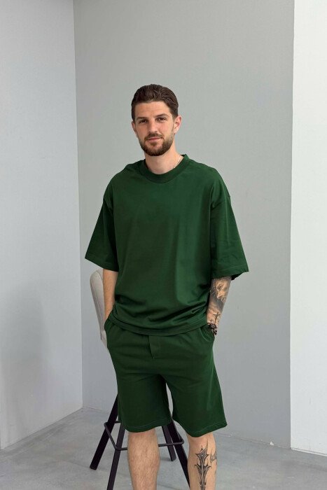 ONE COLOR T-SHIRT + SHORTS MEN SET DARK GREEN/JEE - 3