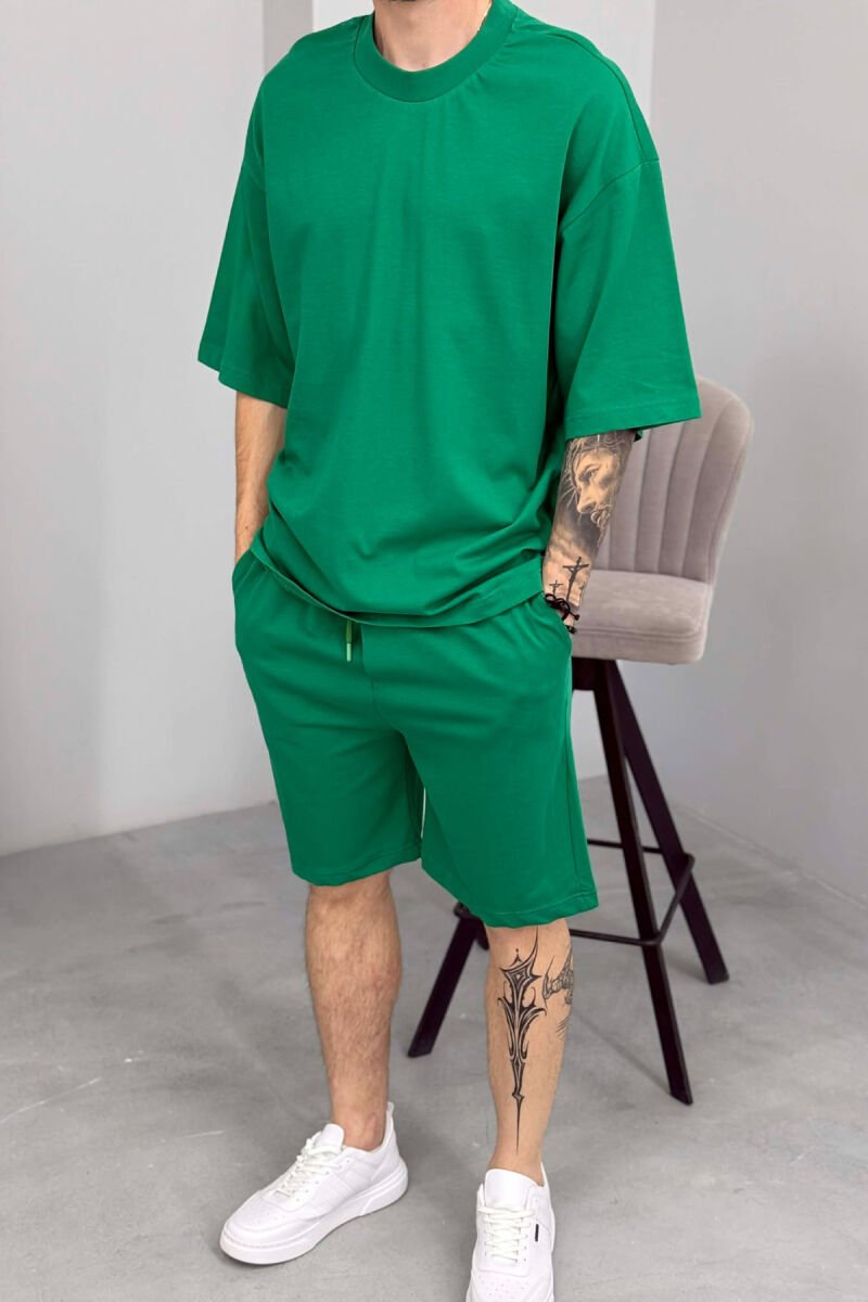 ONE COLOR T-SHIRT + SHORTS MEN SET GREEN/JESHILE - 2